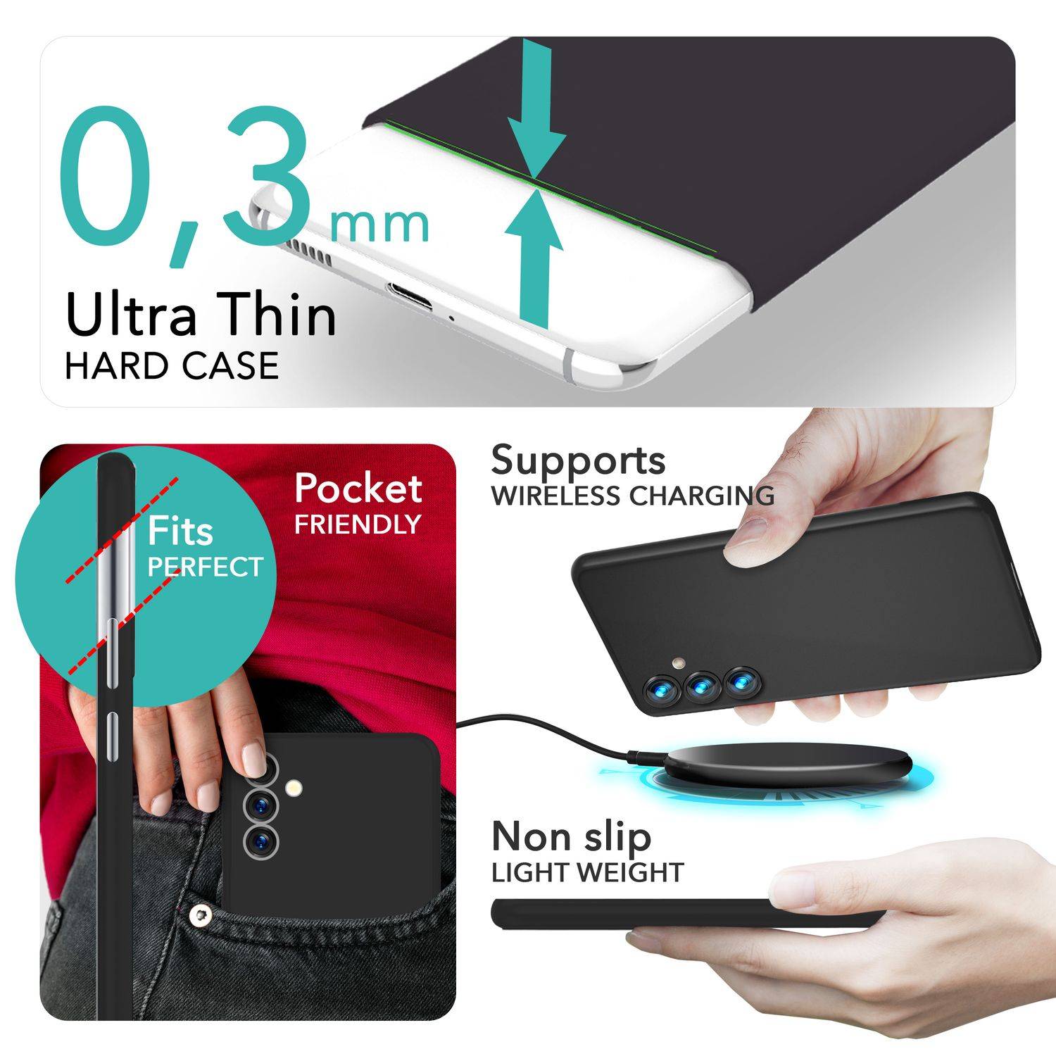 NALIA Extrem Dünnes Hardcase für Samsung Galaxy S24 Hülle, 0,3mm Ultra Schlanke Schutzhülle Extra Slim Schwarz Opak-1
