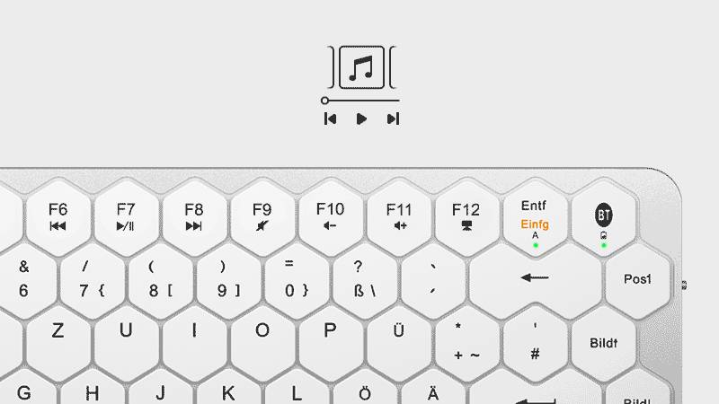 KSK-5020BT-S (DE), Mini Tastatur mit wabenförmigen Tasten, Multimediatasten, Aluminium, Silber/Weiß-2