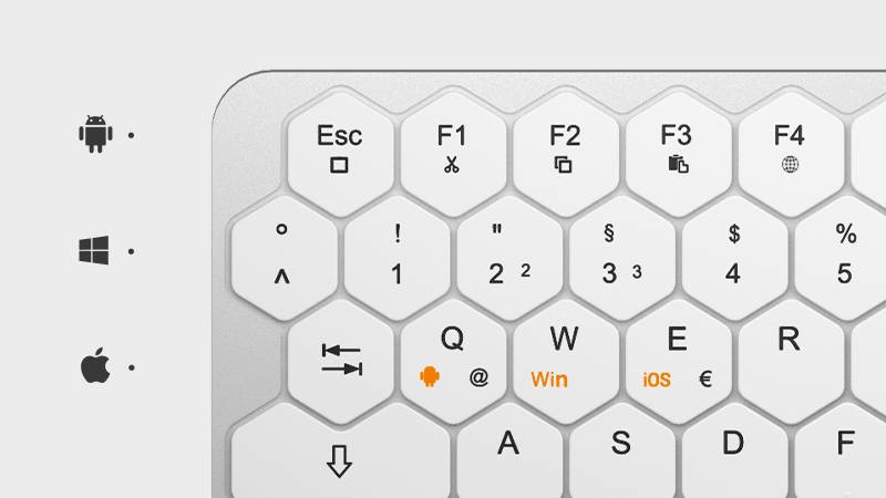KSK-5020BT-S (DE), Mini Tastatur mit wabenförmigen Tasten, Multimediatasten, Aluminium, Silber/Weiß-3
