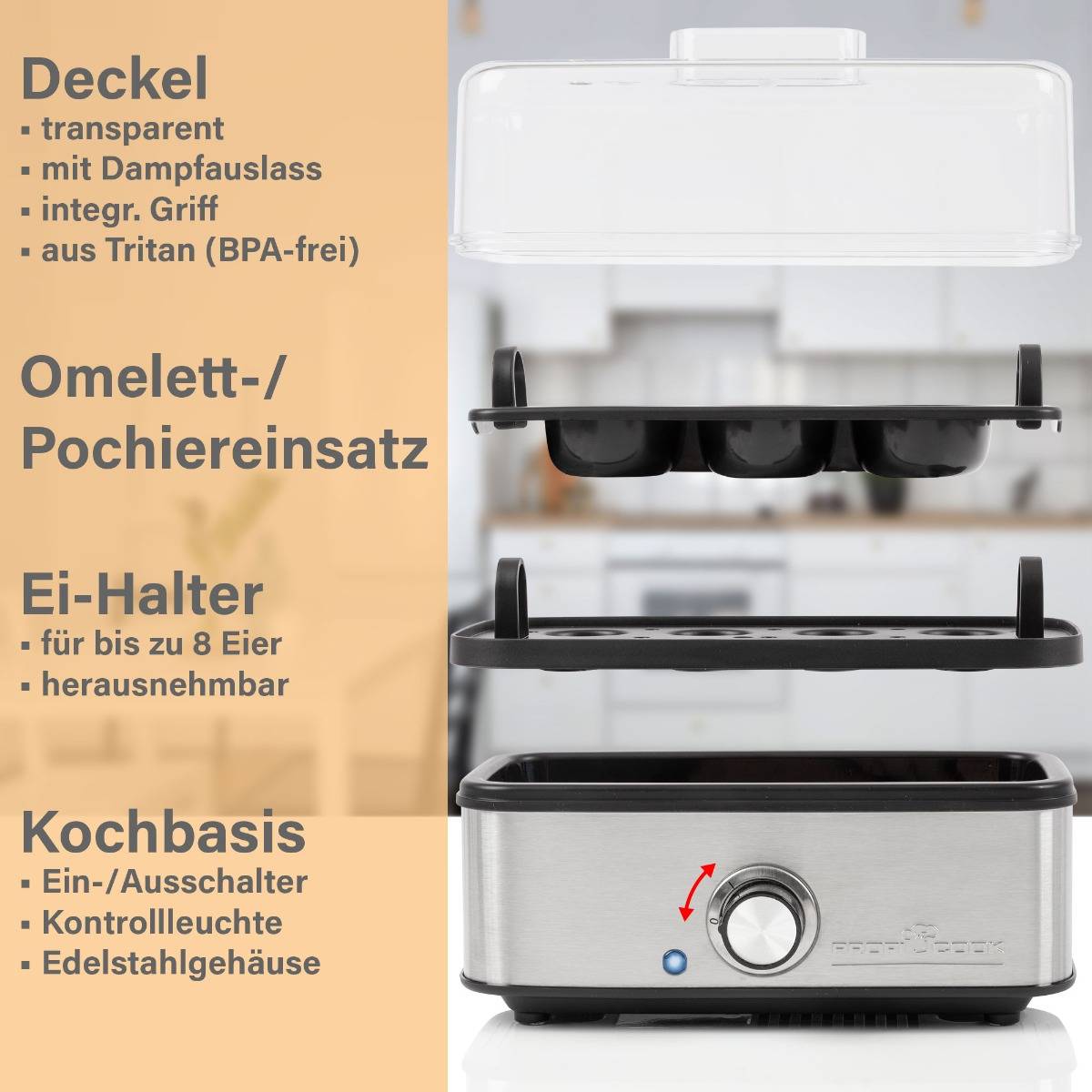 ProfiCook Eierkocher PC-EK 1275, bis zu 8 Eier, Omelett-/Pochier-Funktion-3