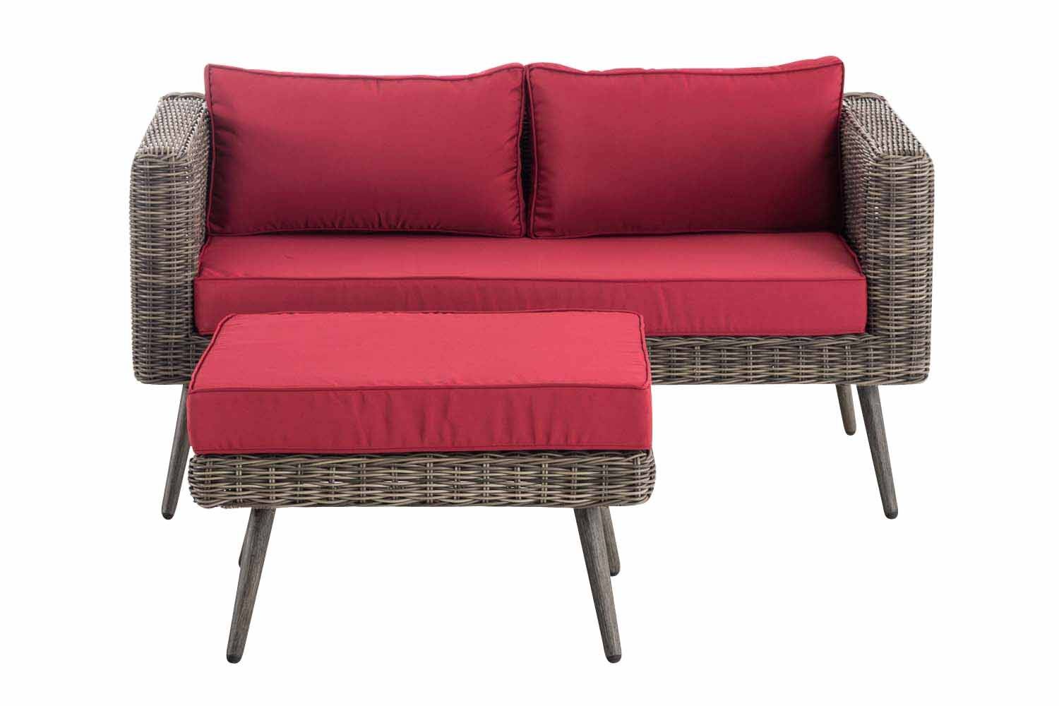 2er Sofa Molde mit Fußhocker Rundrattan grau-meliert 40 cm (Dunkelgrau) rubinrot-0