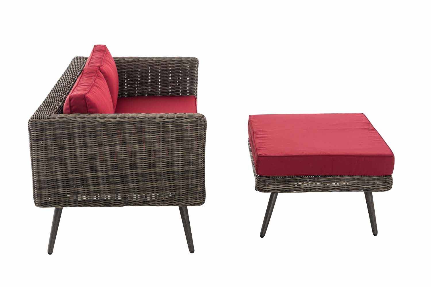 2er Sofa Molde mit Fußhocker Rundrattan grau-meliert 40 cm (Dunkelgrau) rubinrot-1