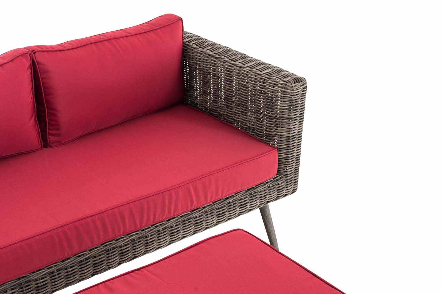 2er Sofa Molde mit Fußhocker Rundrattan grau-meliert 40 cm (Dunkelgrau) rubinrot-2