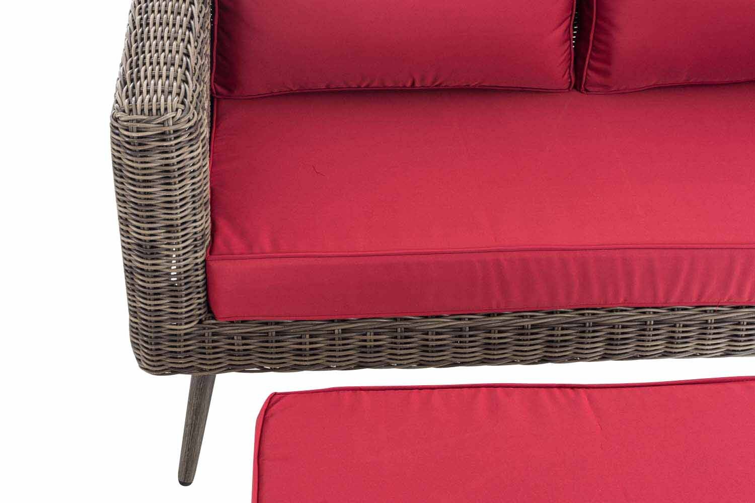 2er Sofa Molde mit Fußhocker Rundrattan grau-meliert 40 cm (Dunkelgrau) rubinrot-3