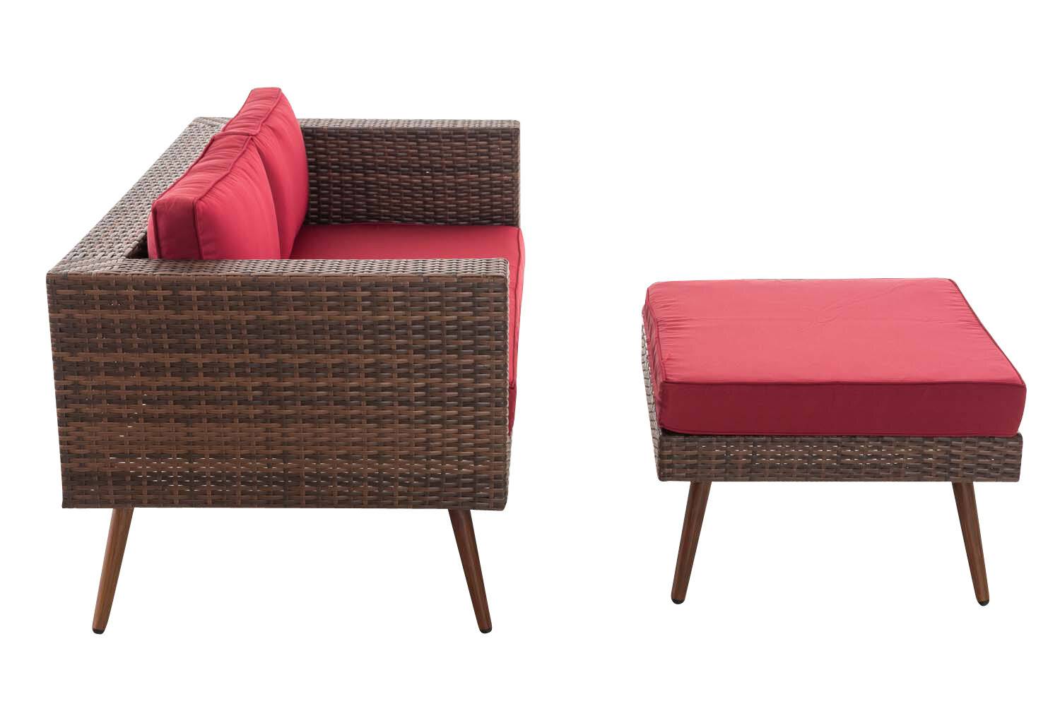 2er Sofa Molde mit Fußhocker Flachrattan braun-meliert 45 cm (Dunkelbraun) rubinrot-1