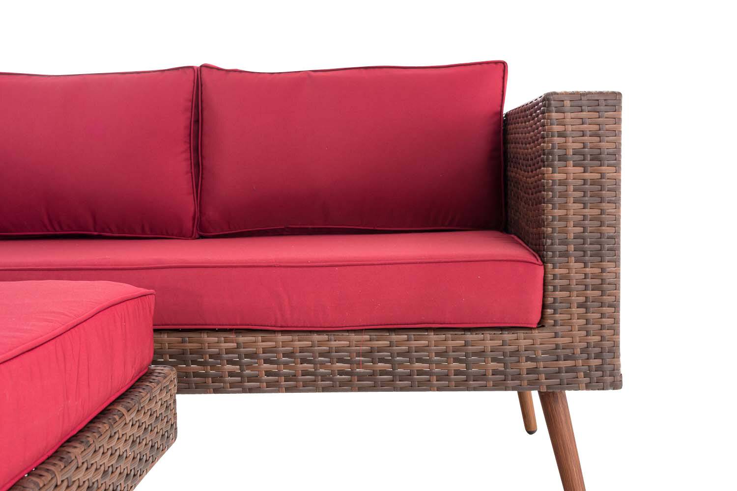 2er Sofa Molde mit Fußhocker Flachrattan braun-meliert 45 cm (Dunkelbraun) rubinrot-2