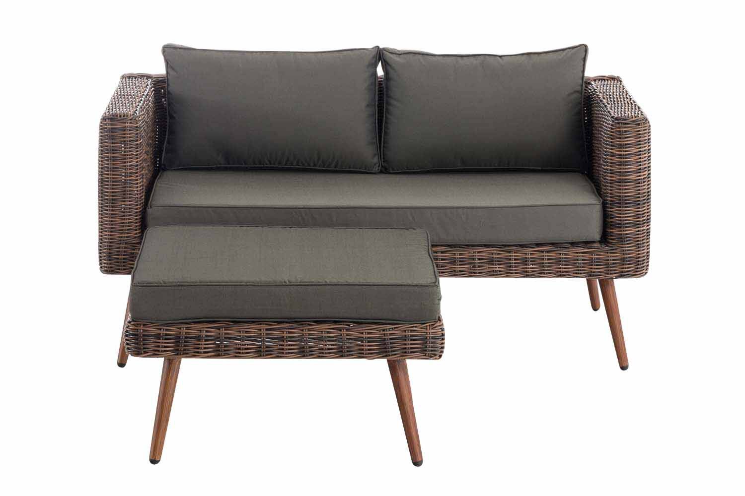 2er Sofa Molde mit Fußhocker Rundrattan braun-meliert 40 cm (Dunkelbraun) anthrazit-0