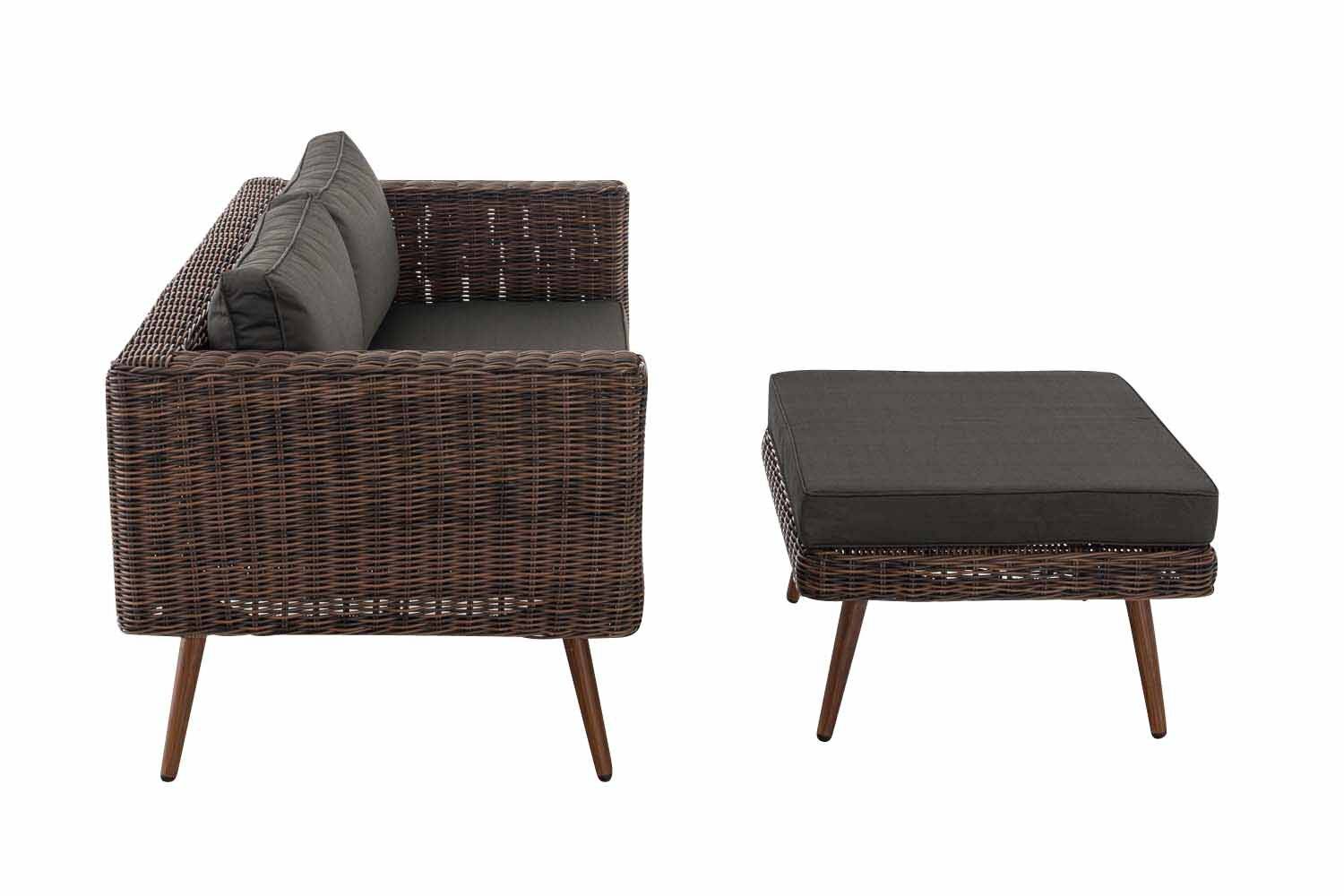 2er Sofa Molde mit Fußhocker Rundrattan braun-meliert 40 cm (Dunkelbraun) anthrazit-1