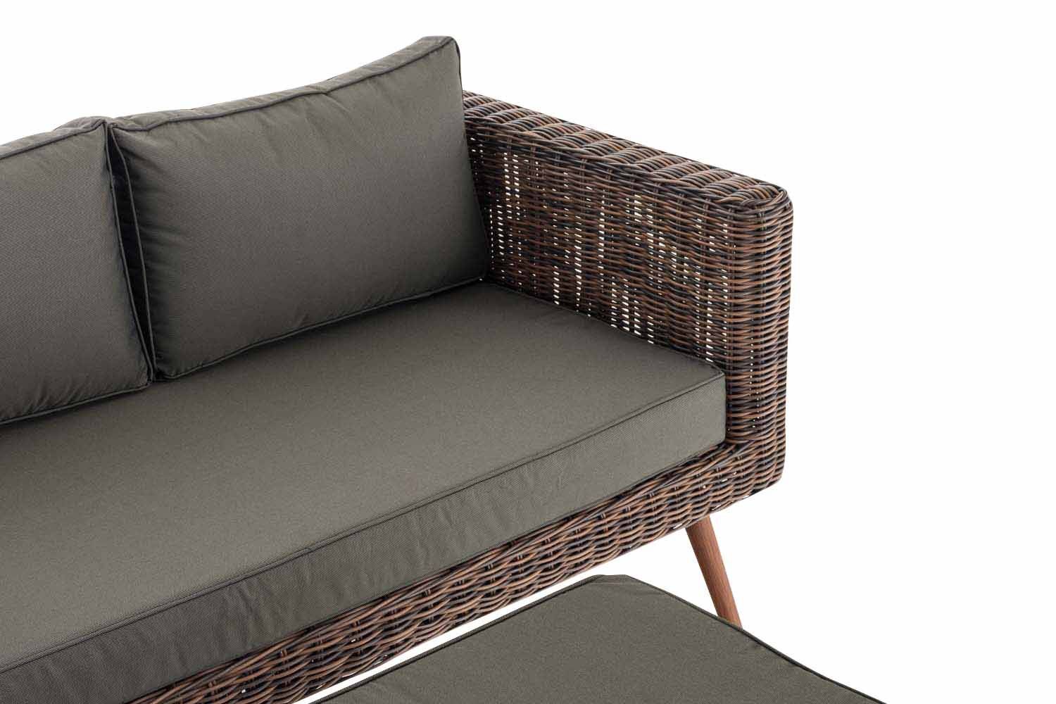 2er Sofa Molde mit Fußhocker Rundrattan braun-meliert 40 cm (Dunkelbraun) anthrazit-2