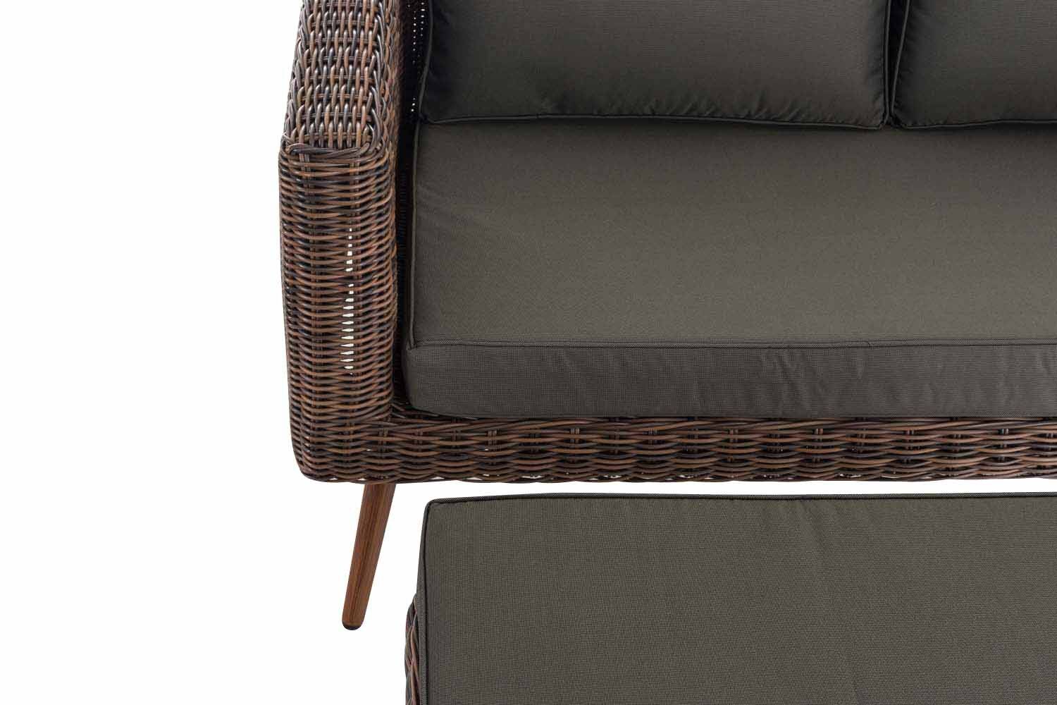 2er Sofa Molde mit Fußhocker Rundrattan braun-meliert 40 cm (Dunkelbraun) anthrazit-3
