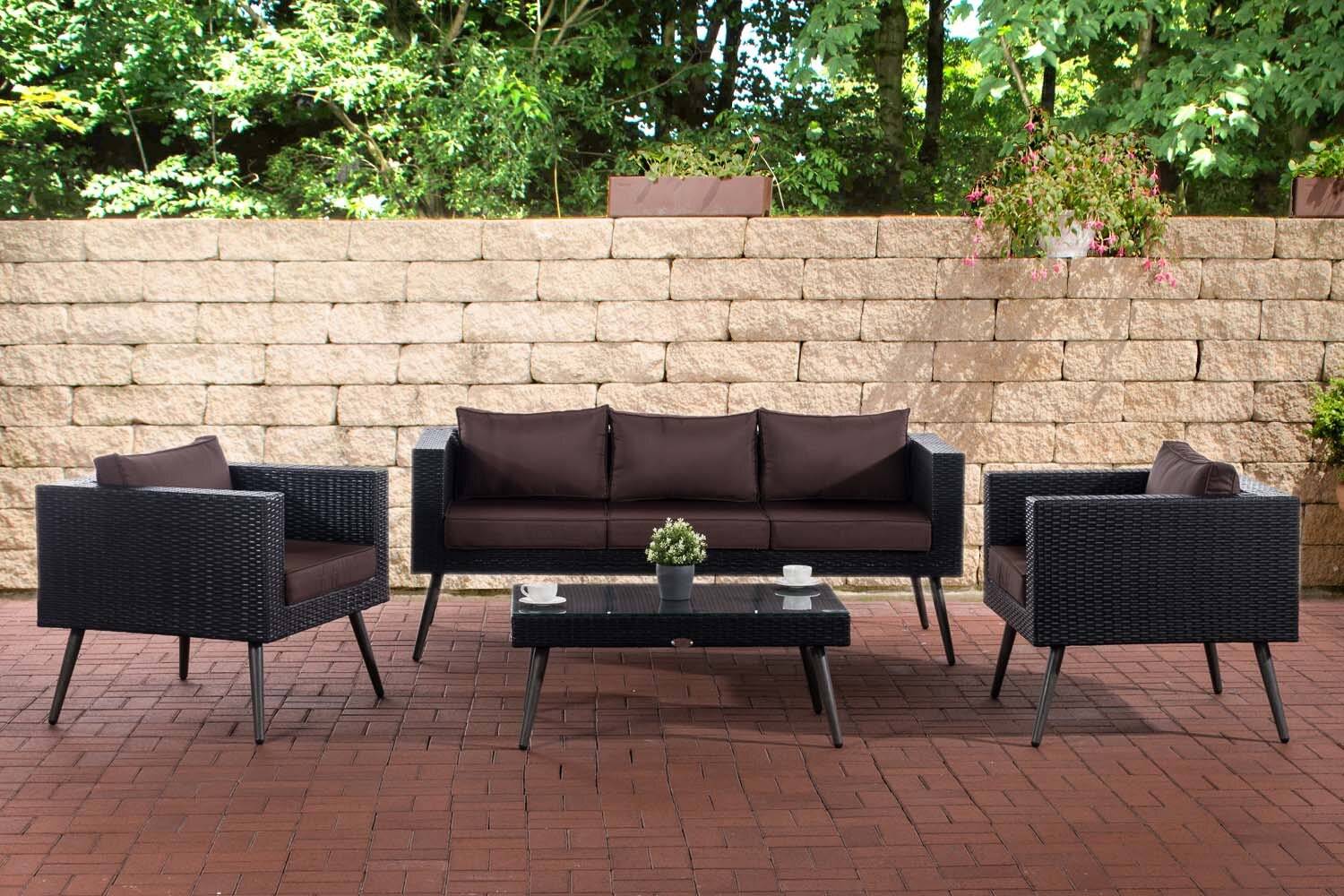 Loungeset Molde 3-1-1 Flachrattan schwarz 45 cm (Dunkelgrau) terrabraun-0