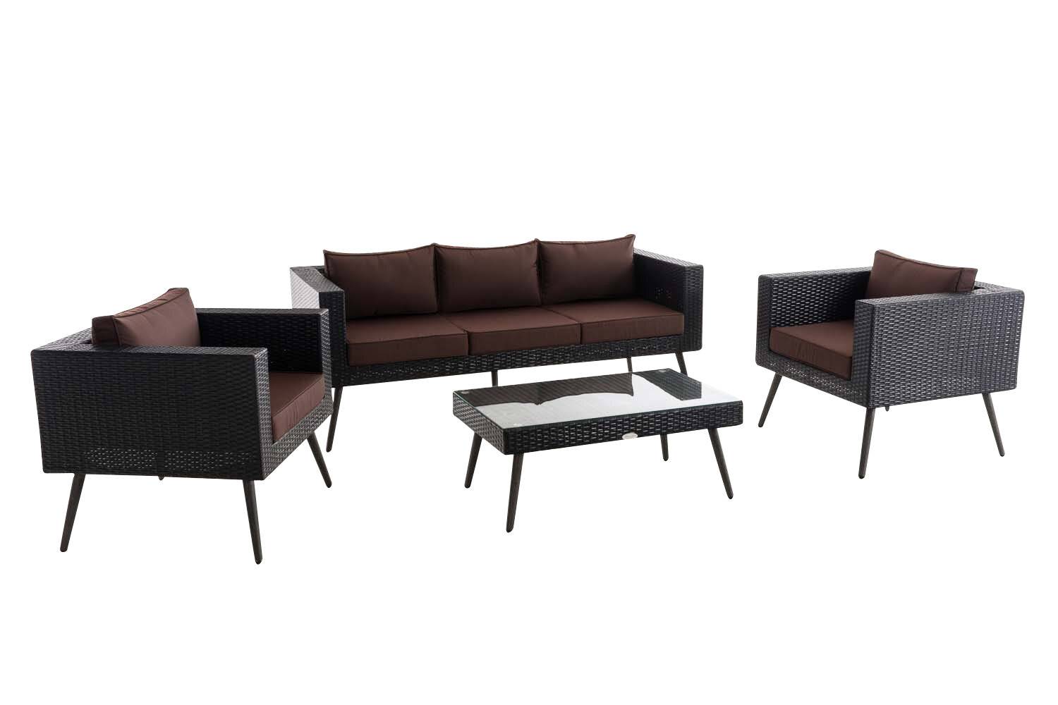 Loungeset Molde 3-1-1 Flachrattan schwarz 45 cm (Dunkelgrau) terrabraun-1