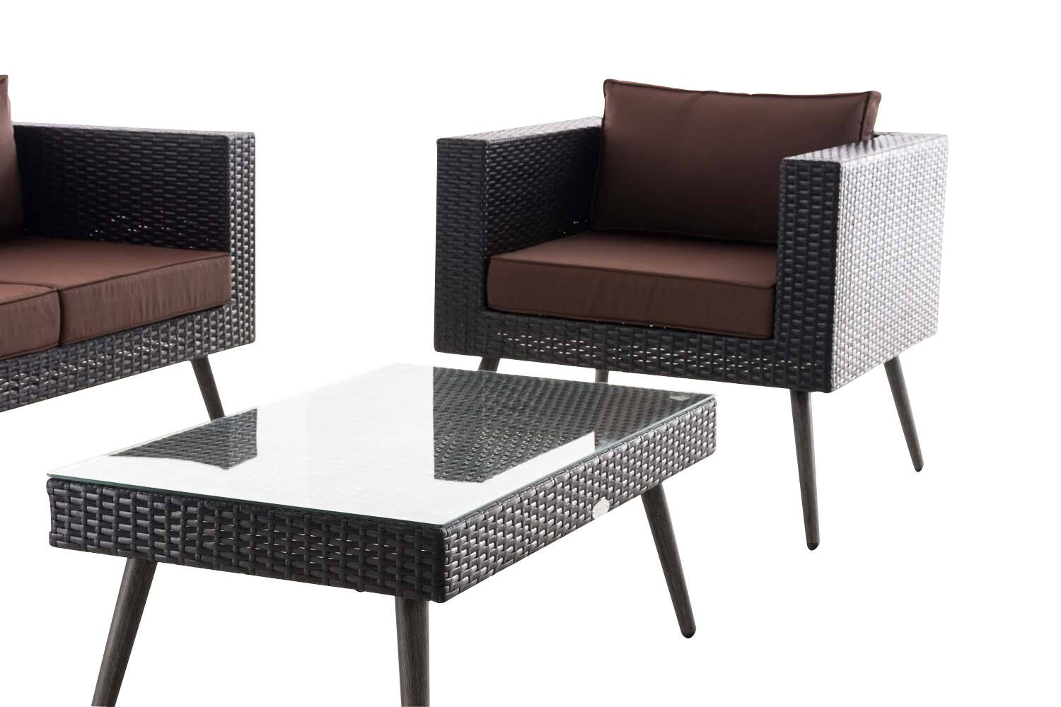 Loungeset Molde 3-1-1 Flachrattan schwarz 45 cm (Dunkelgrau) terrabraun-2