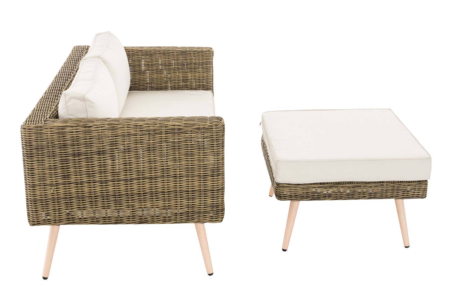 2er Sofa Molde mit Fußhocker Rundrattan natura 40 cm (Hellbraun) cremeweiß-1