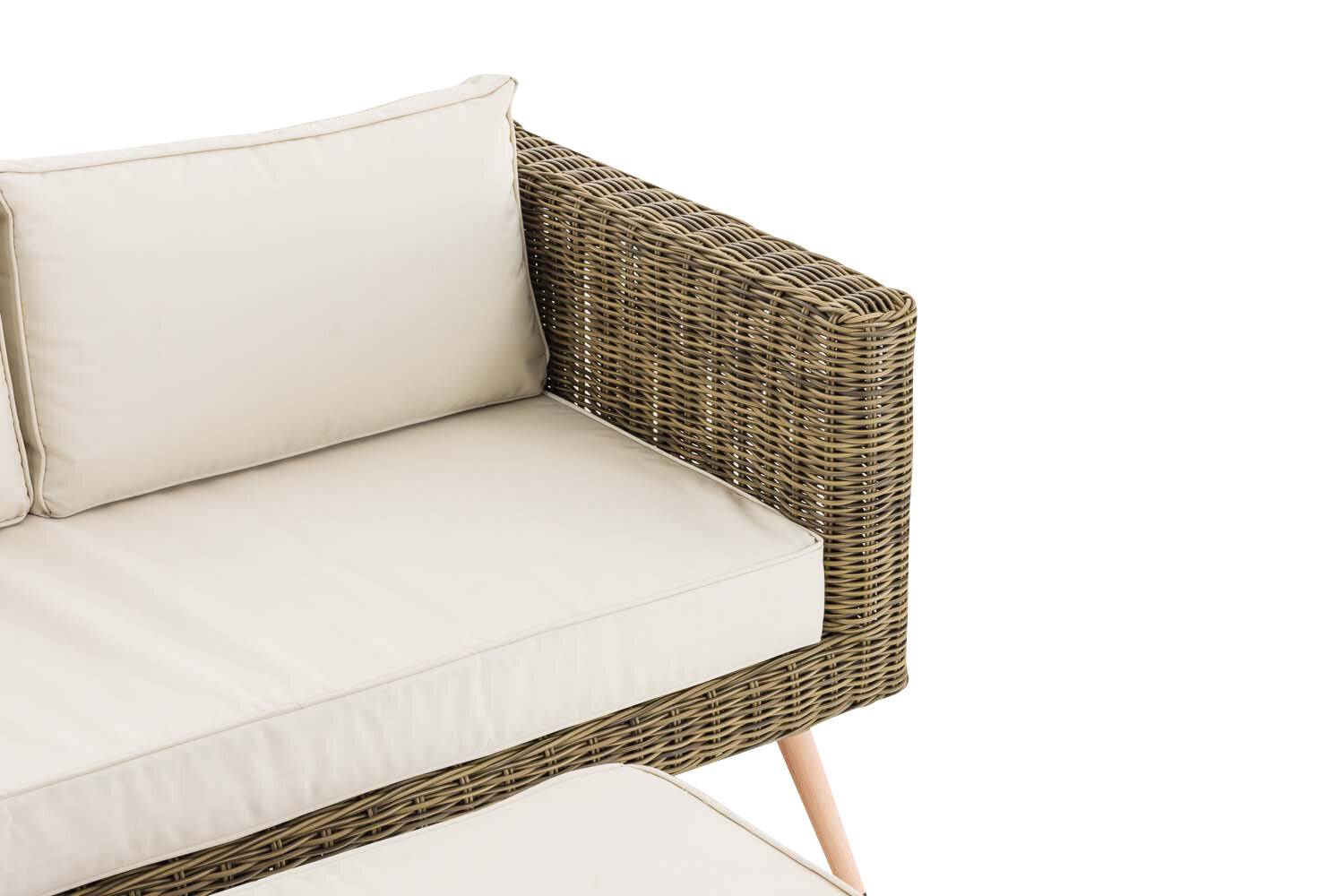 2er Sofa Molde mit Fußhocker Rundrattan natura 40 cm (Hellbraun) cremeweiß-2