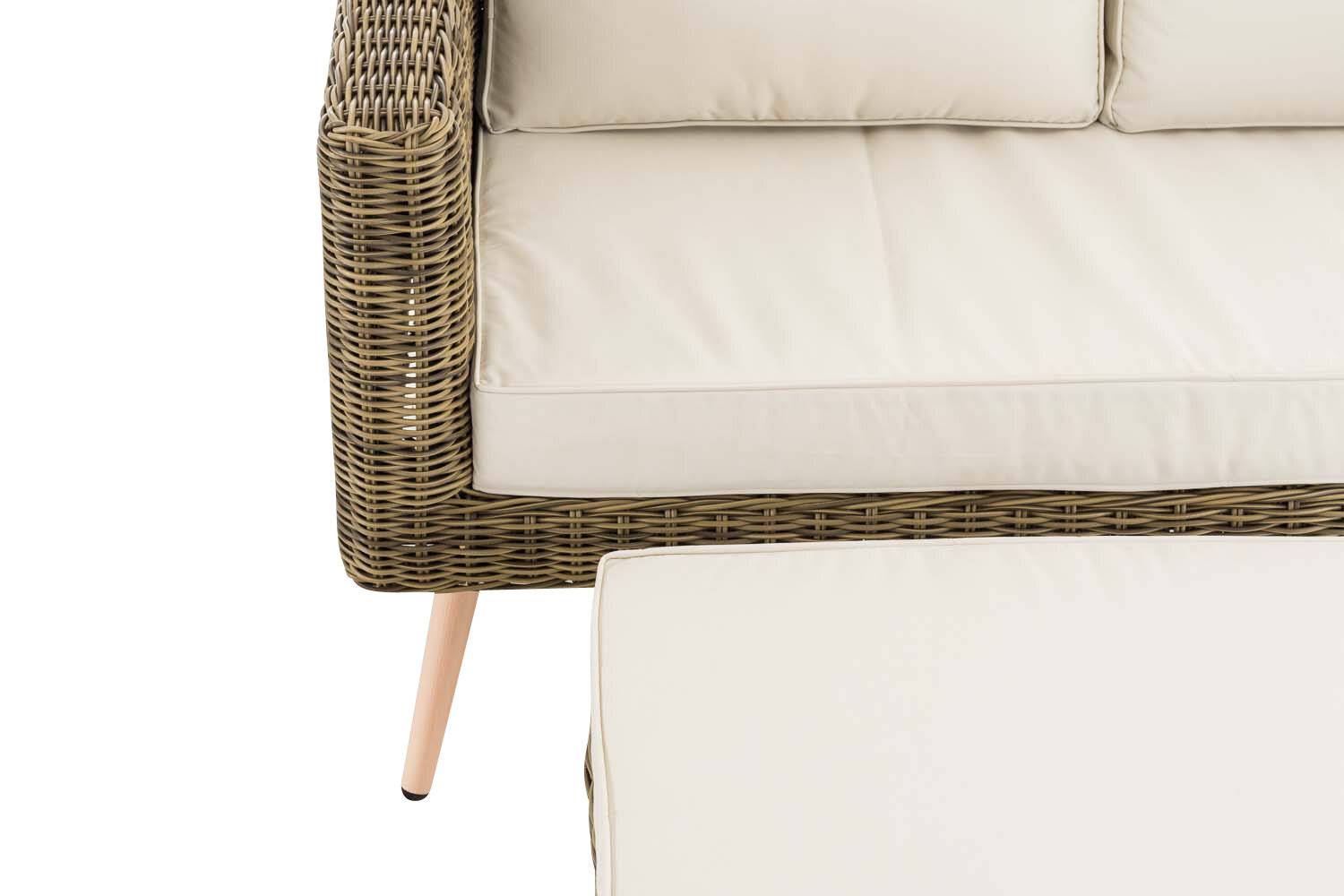 2er Sofa Molde mit Fußhocker Rundrattan natura 40 cm (Hellbraun) cremeweiß-3