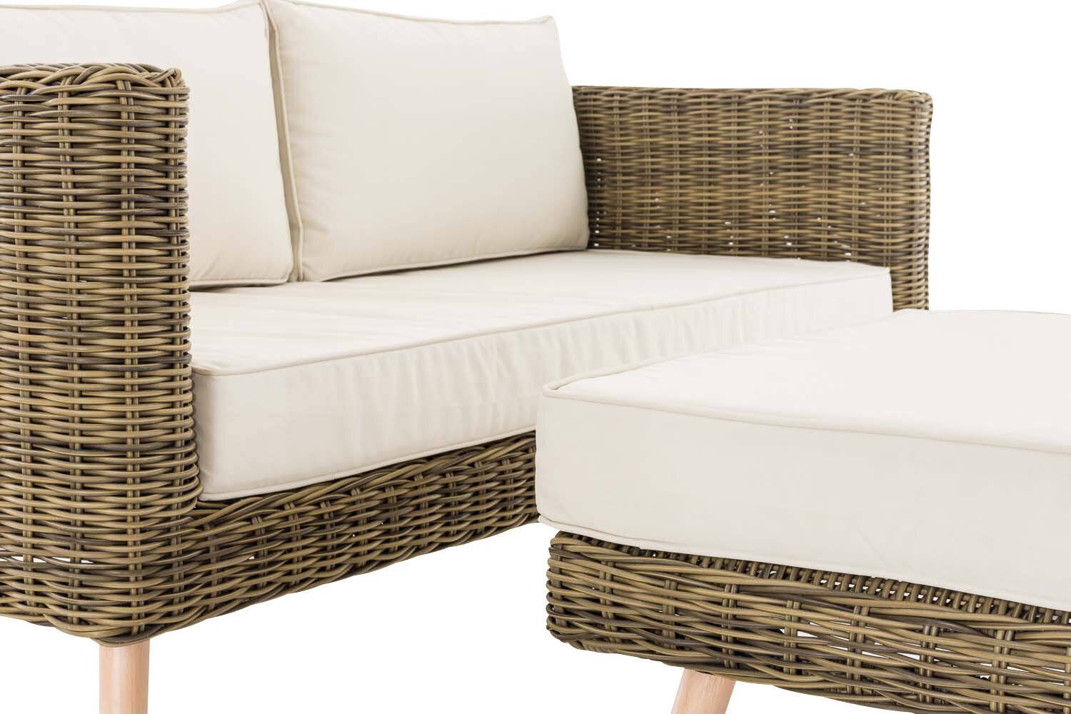 2er Sofa Molde mit Fußhocker Rundrattan natura 40 cm (Hellbraun) cremeweiß-4