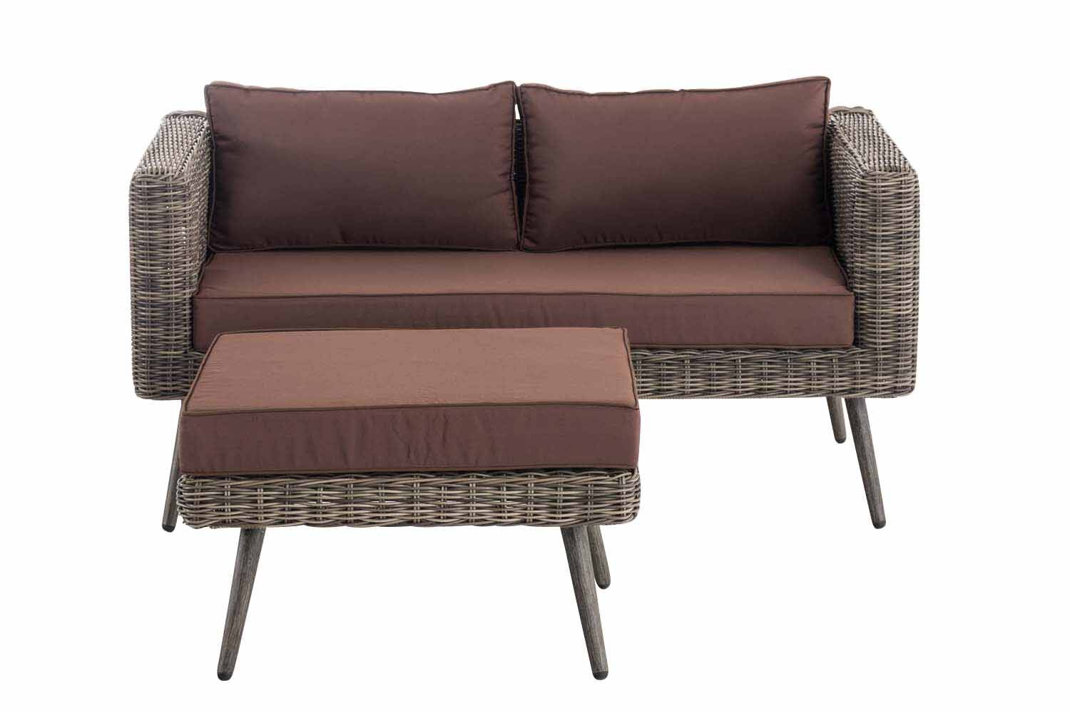 2er Sofa Molde mit Fußhocker Rundrattan grau-meliert 40 cm (Dunkelgrau) terrabraun-0