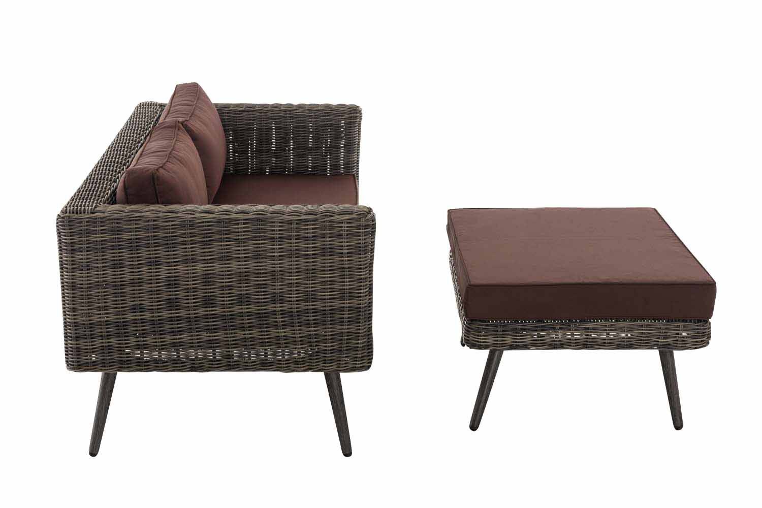 2er Sofa Molde mit Fußhocker Rundrattan grau-meliert 40 cm (Dunkelgrau) terrabraun-1
