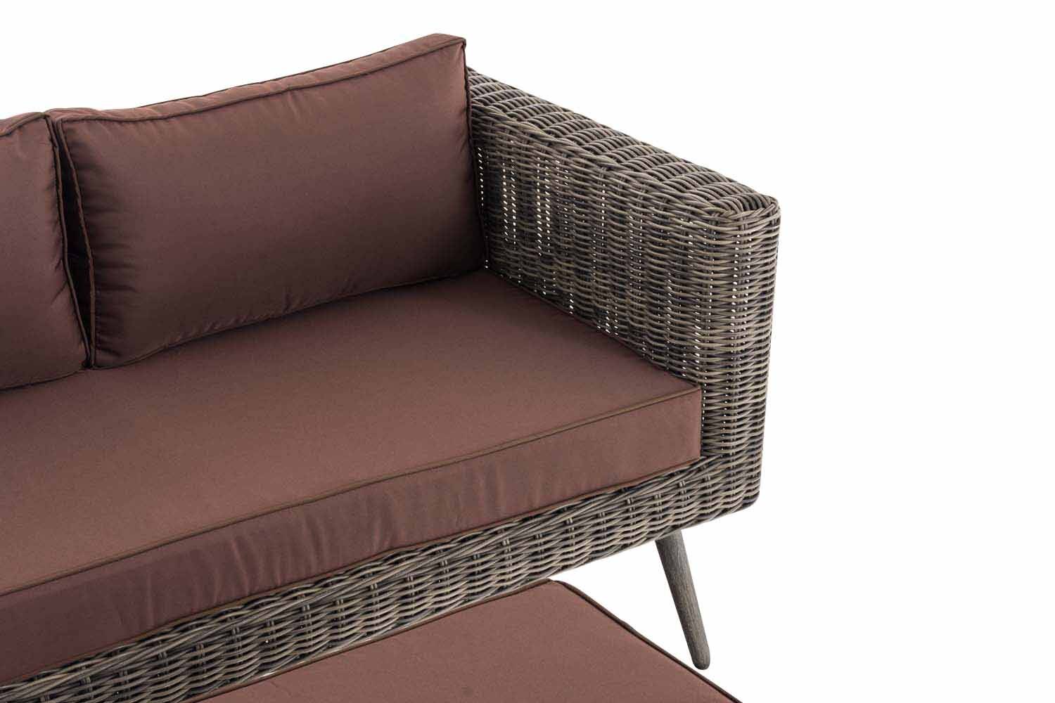 2er Sofa Molde mit Fußhocker Rundrattan grau-meliert 40 cm (Dunkelgrau) terrabraun-2