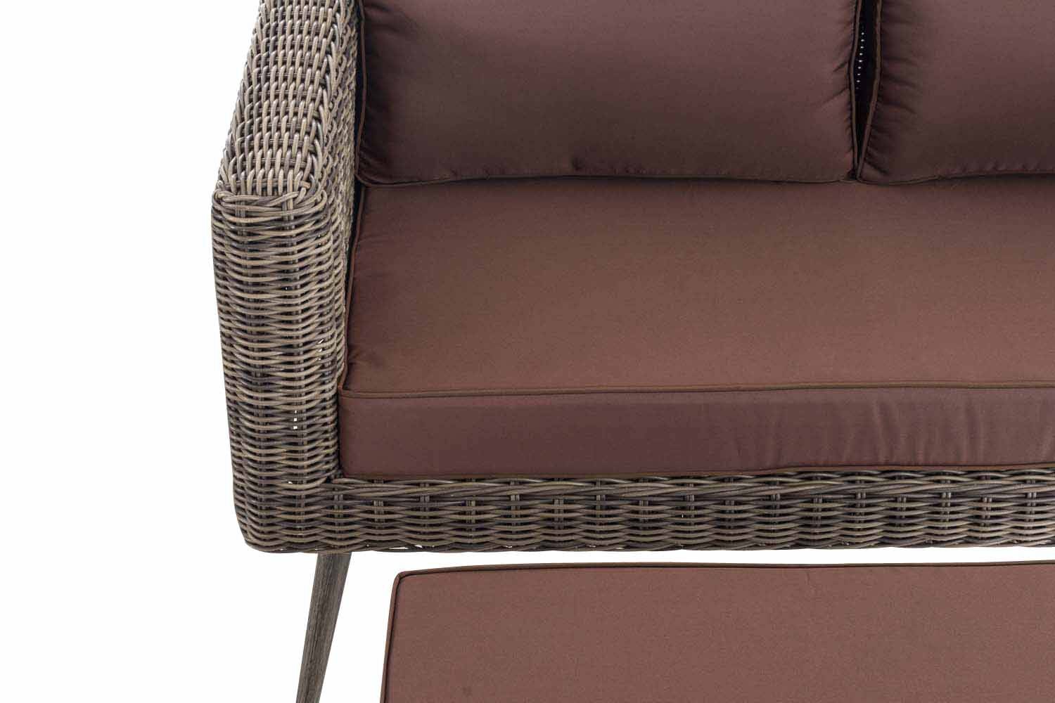 2er Sofa Molde mit Fußhocker Rundrattan grau-meliert 40 cm (Dunkelgrau) terrabraun-3