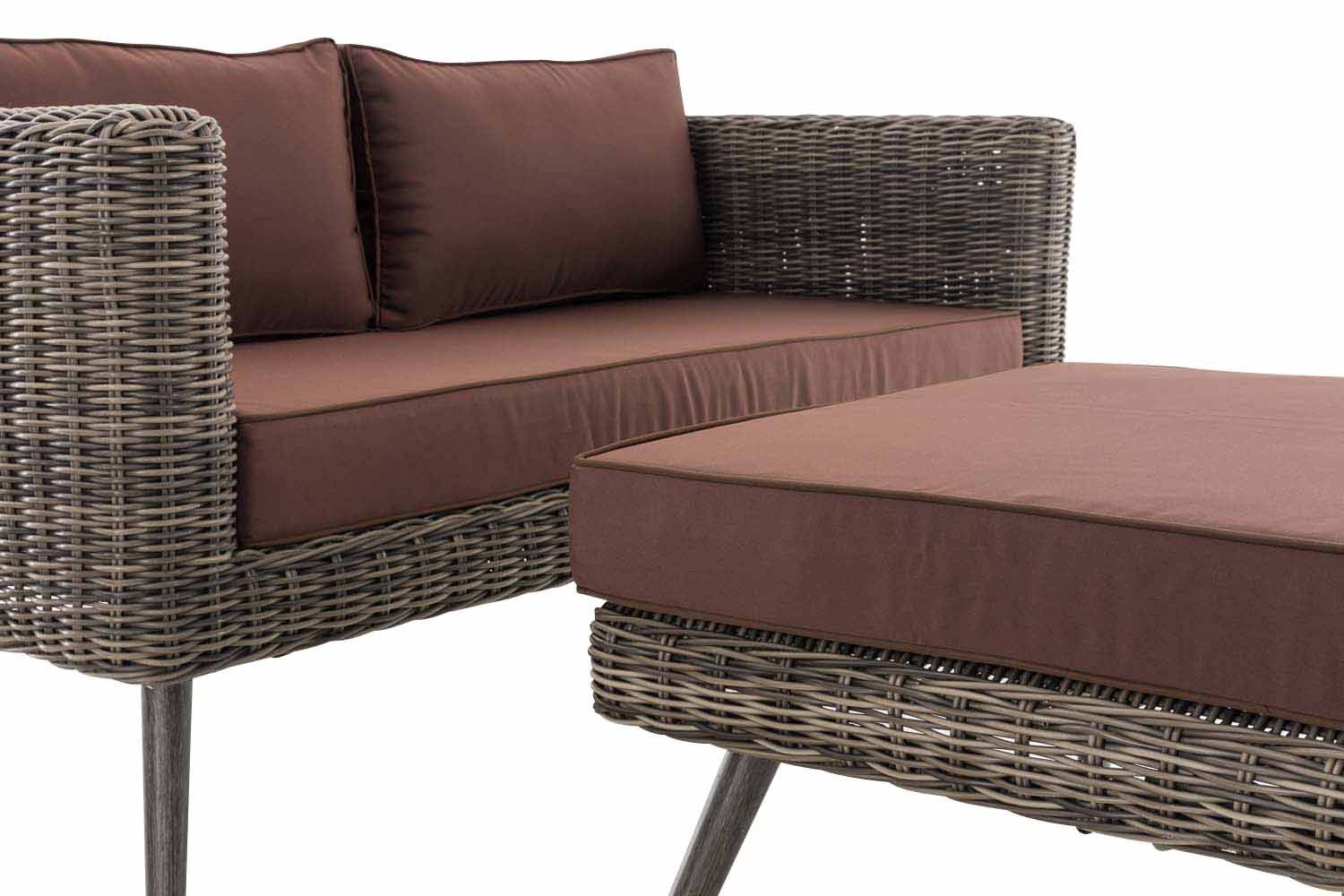 2er Sofa Molde mit Fußhocker Rundrattan grau-meliert 40 cm (Dunkelgrau) terrabraun-4