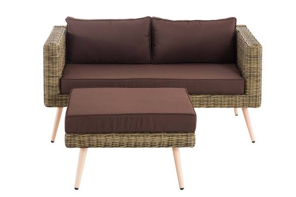 2er Sofa Molde mit Fußhocker Rundrattan natura 40 cm (Hellbraun) terrabraun