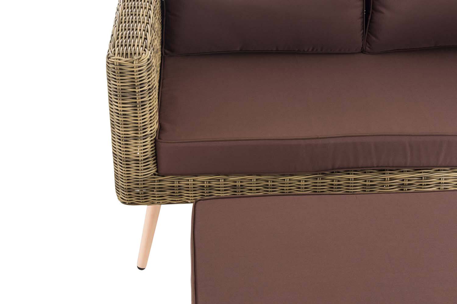 2er Sofa Molde mit Fußhocker Rundrattan natura 40 cm (Hellbraun) terrabraun-3