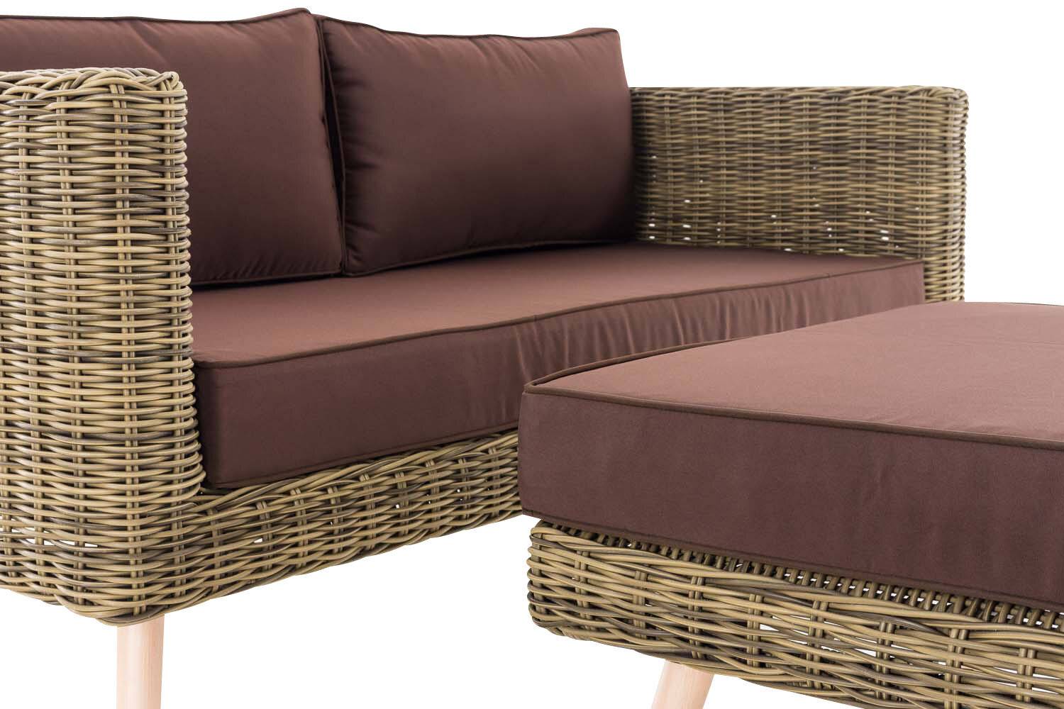 2er Sofa Molde mit Fußhocker Rundrattan natura 40 cm (Hellbraun) terrabraun-4