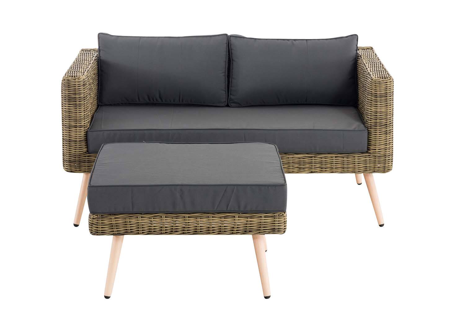 2er Sofa Molde mit Fußhocker Rundrattan natura 45 cm (Hellbraun) eisengrau-0