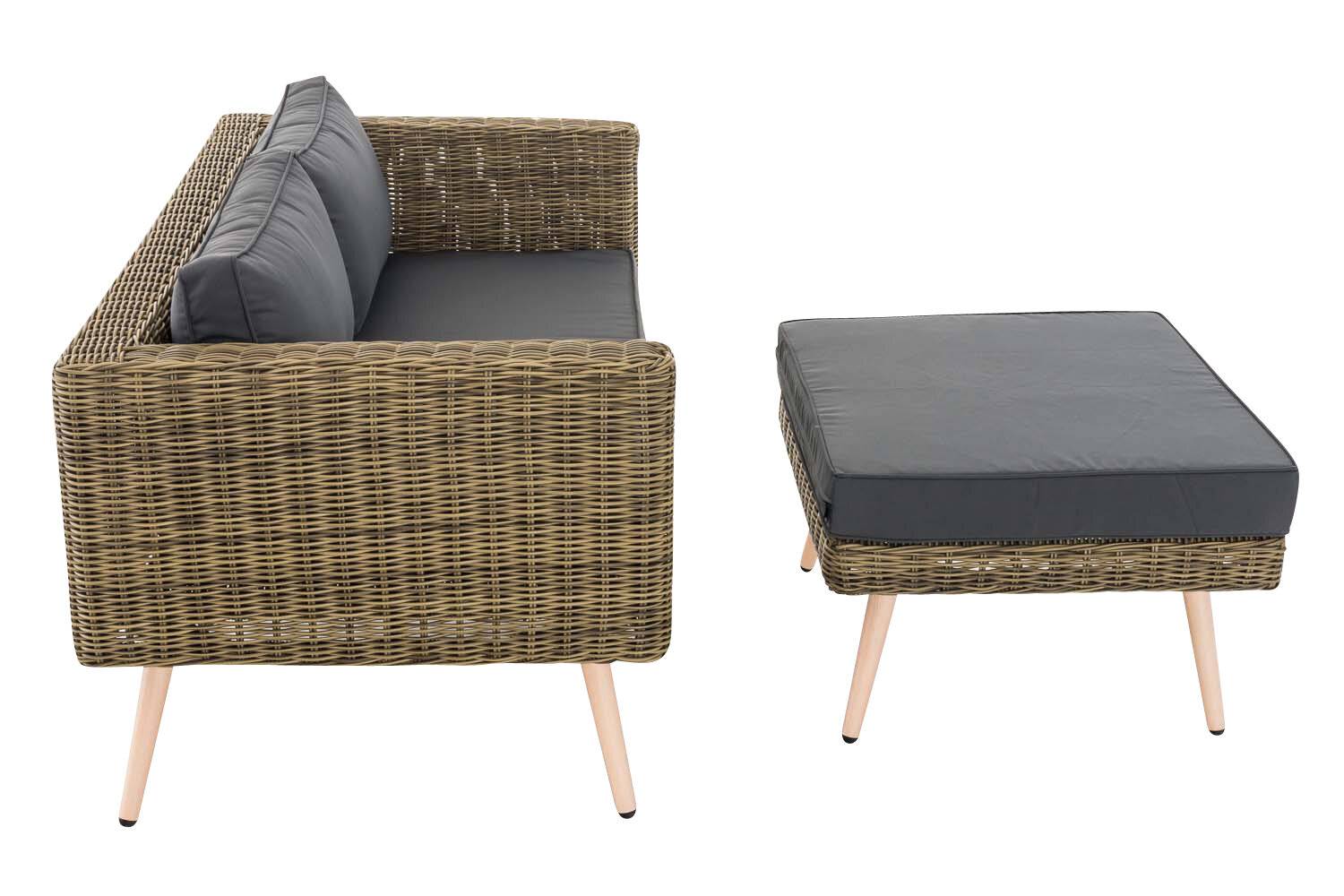 2er Sofa Molde mit Fußhocker Rundrattan natura 45 cm (Hellbraun) eisengrau-1
