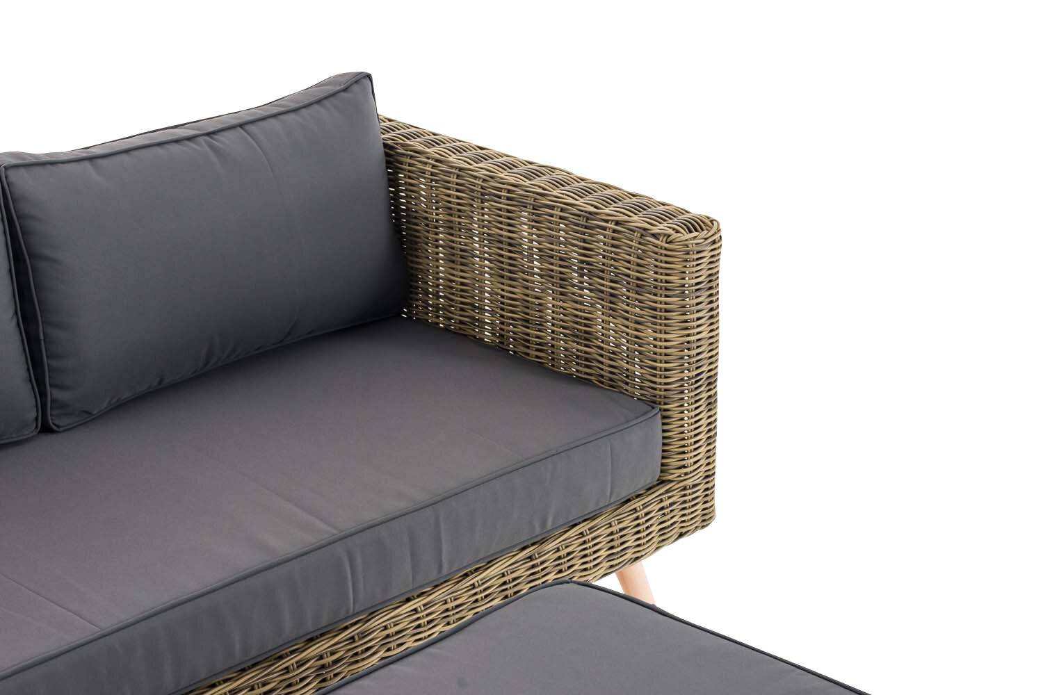 2er Sofa Molde mit Fußhocker Rundrattan natura 45 cm (Hellbraun) eisengrau-2