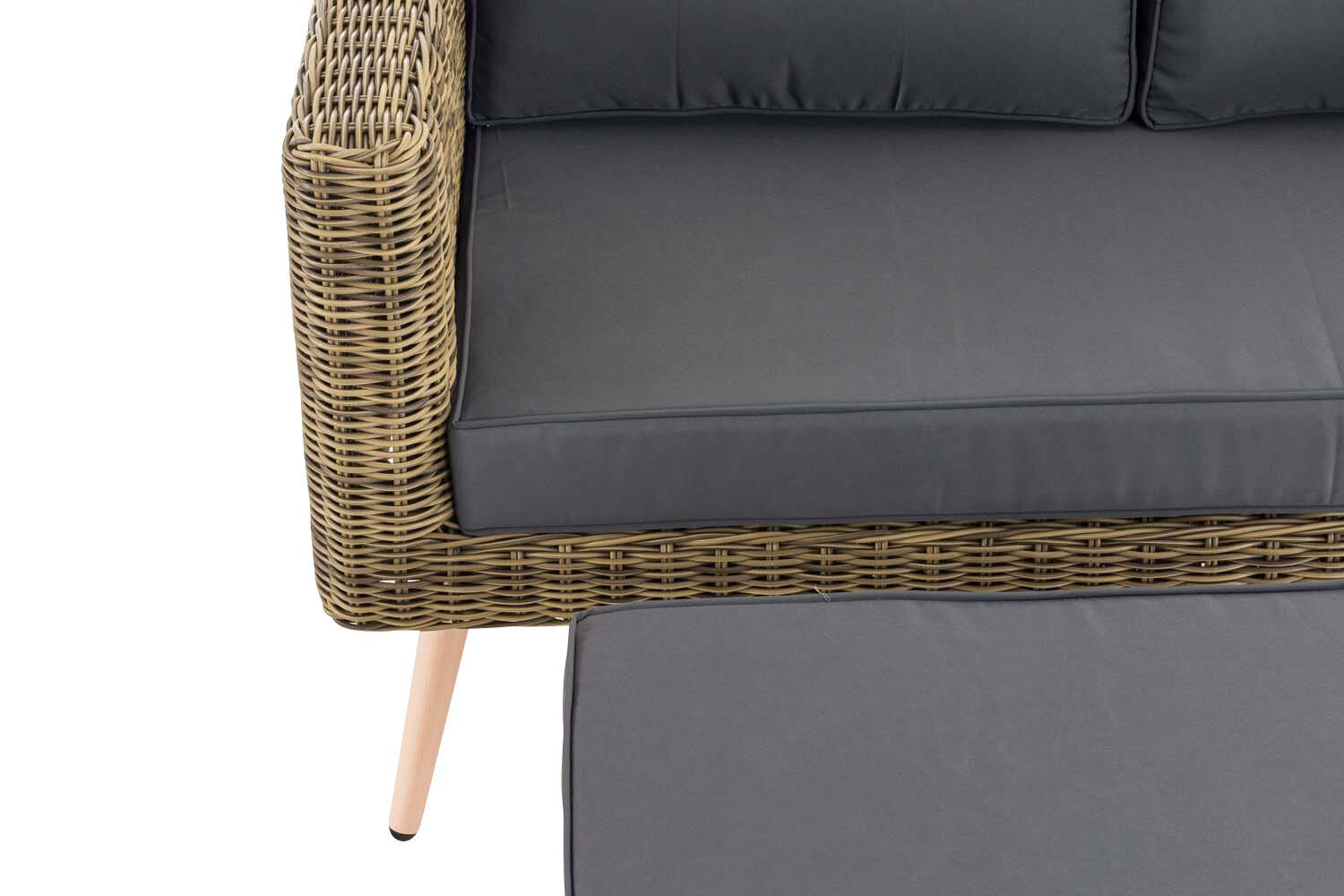 2er Sofa Molde mit Fußhocker Rundrattan natura 45 cm (Hellbraun) eisengrau-3