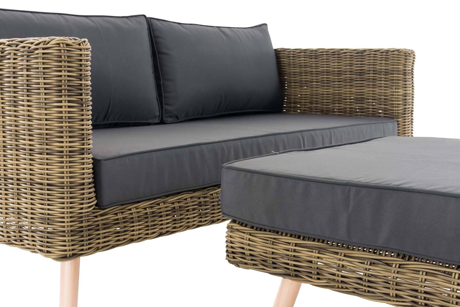 2er Sofa Molde mit Fußhocker Rundrattan natura 45 cm (Hellbraun) eisengrau-4