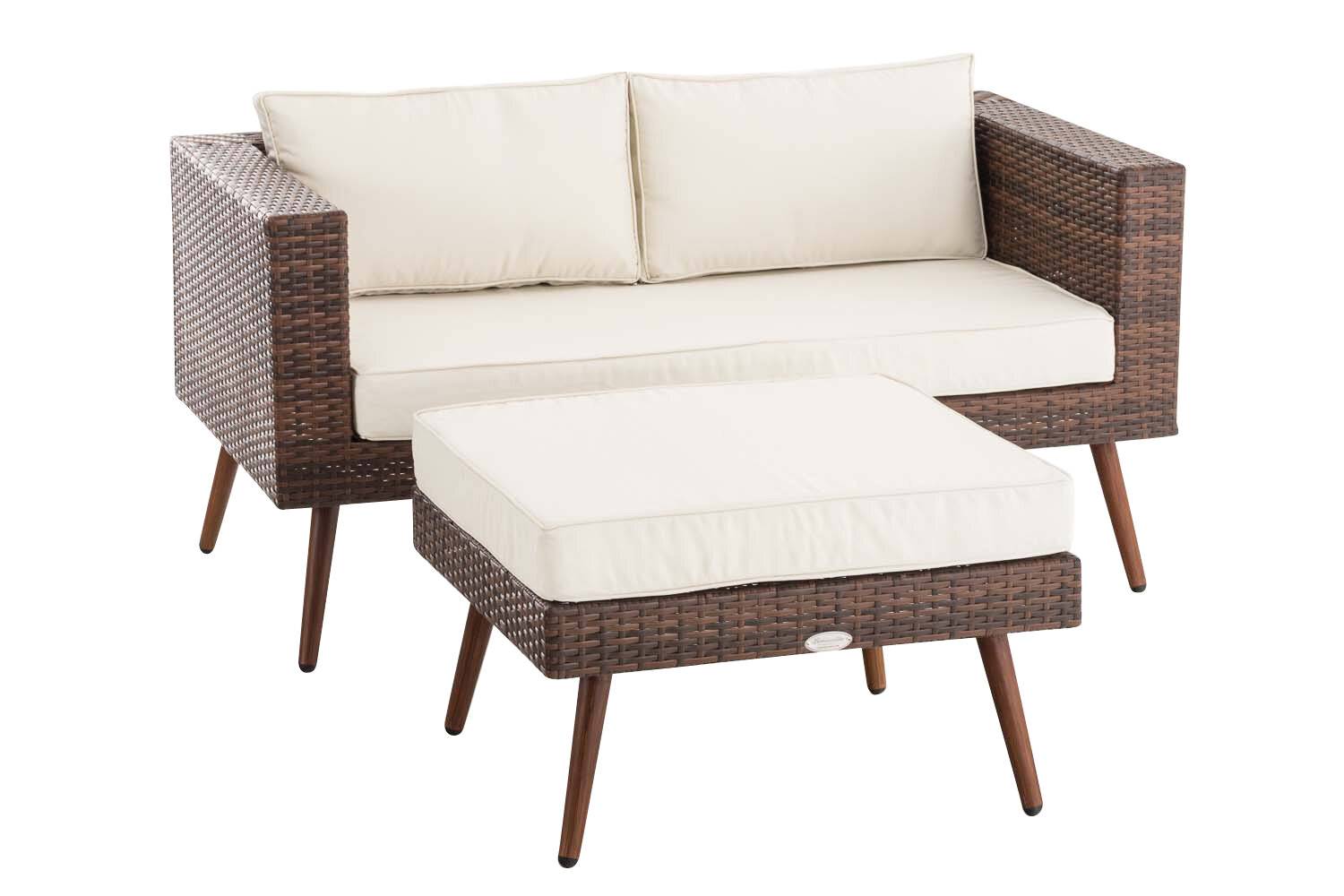 2er Sofa Molde mit Fußhocker Flachrattan braun-meliert 40 cm (Dunkelbraun) cremeweiß-0