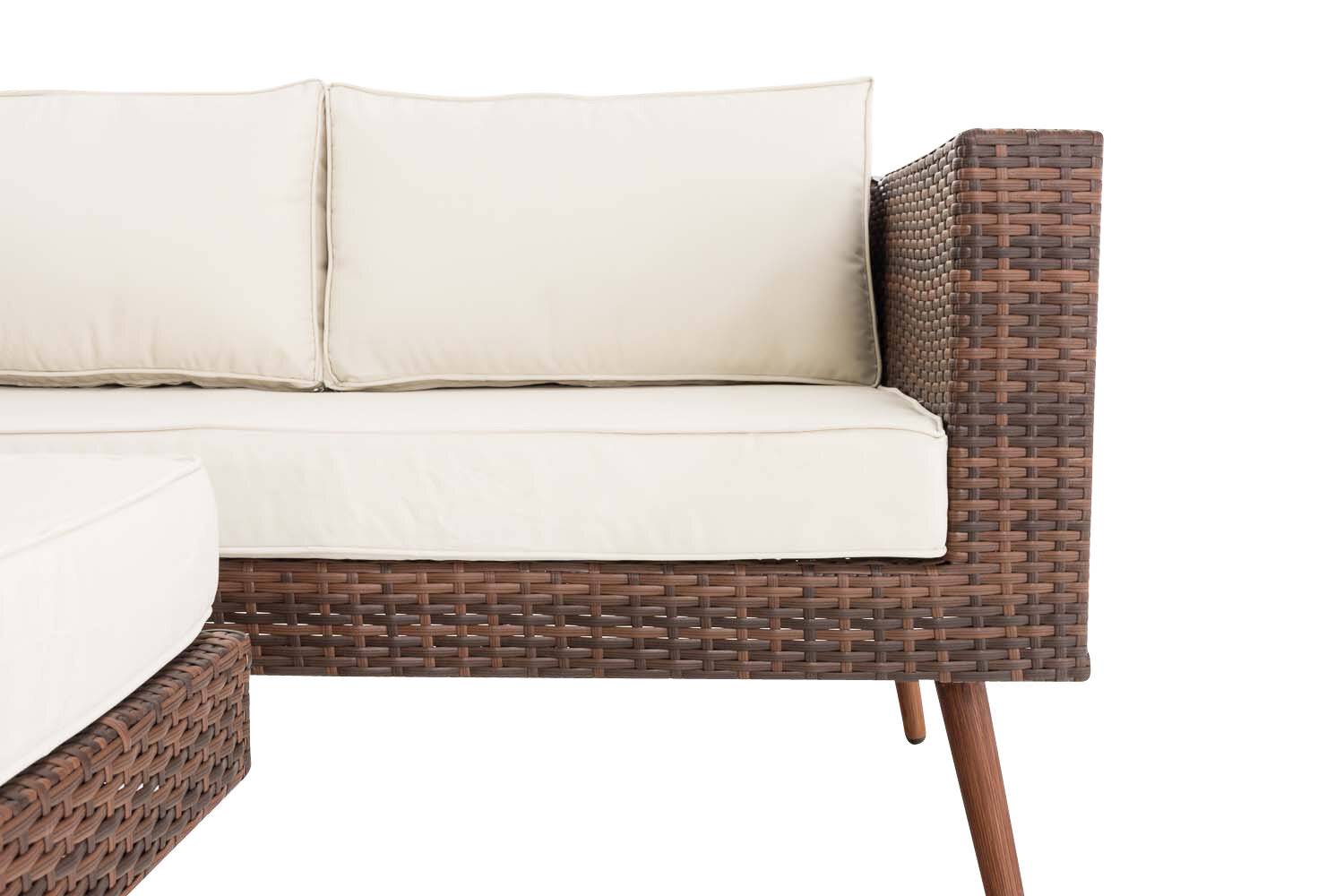 2er Sofa Molde mit Fußhocker Flachrattan braun-meliert 40 cm (Dunkelbraun) cremeweiß-1