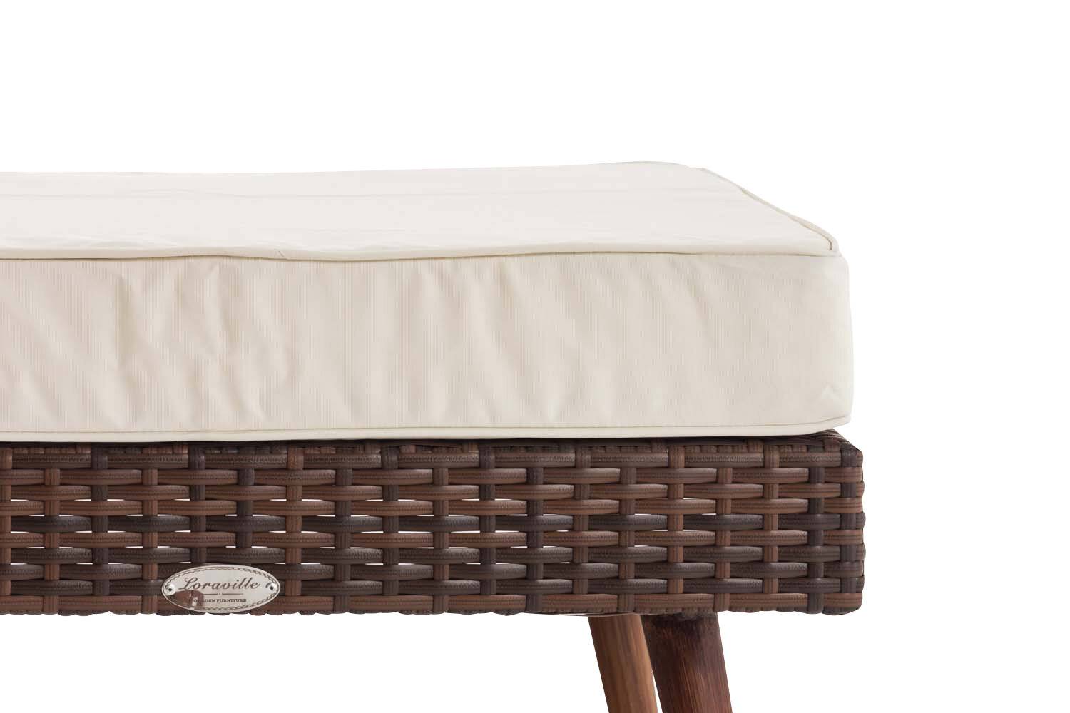 2er Sofa Molde mit Fußhocker Flachrattan braun-meliert 40 cm (Dunkelbraun) cremeweiß-2