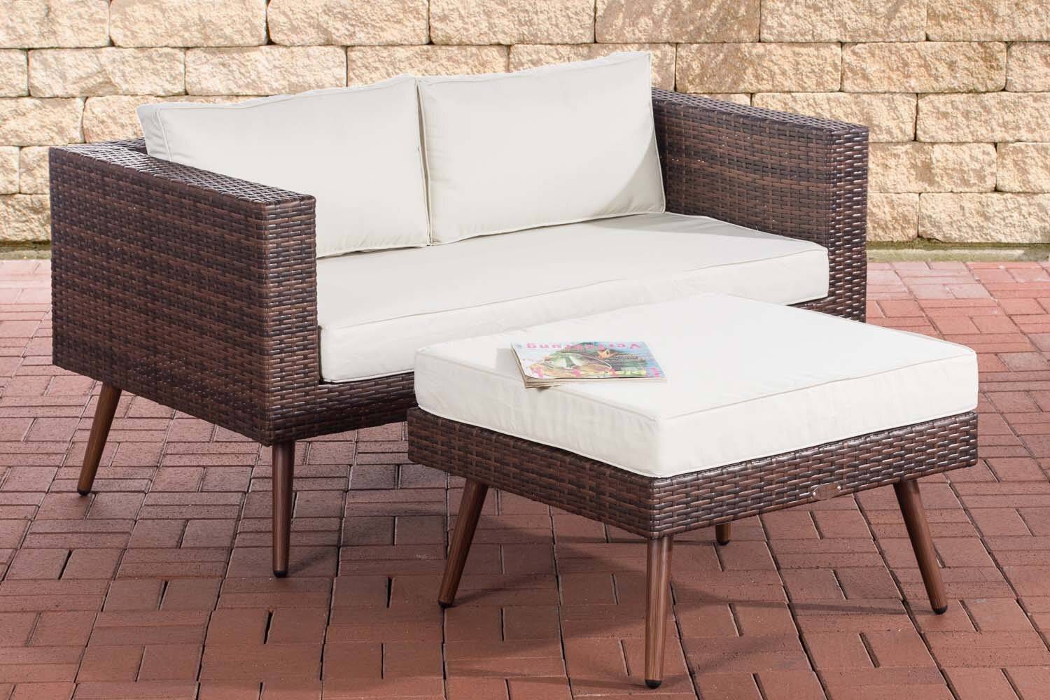2er Sofa Molde mit Fußhocker Flachrattan braun-meliert 40 cm (Dunkelbraun) cremeweiß-3