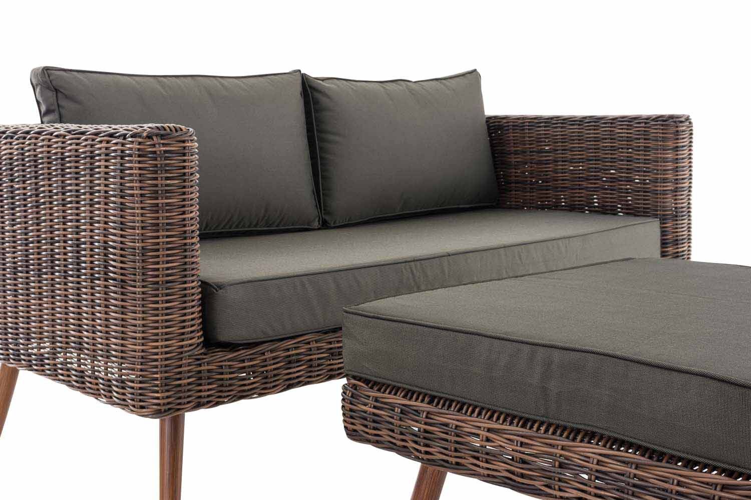 2er Sofa Molde mit Fußhocker Rundrattan braun-meliert 45 cm (Dunkelbraun) anthrazit-4