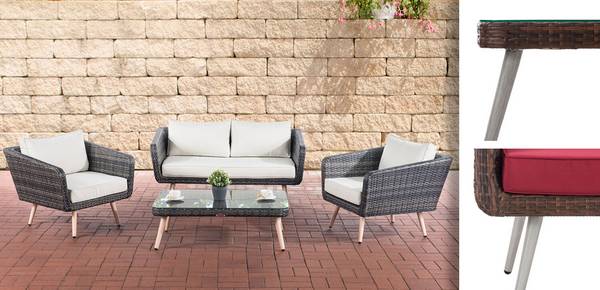 Lounge-Set Trosa Flachrattan rubinrot 45 cm (Hellgrau) braun-meliert