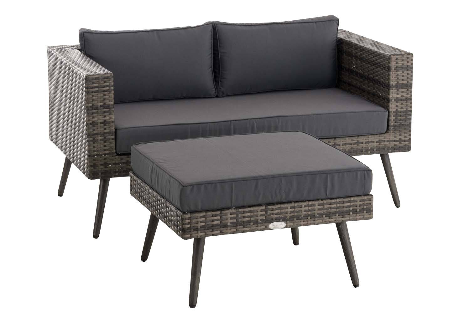 2er Sofa Molde mit Fußhocker Flachrattan grau-meliert 40 cm (Dunkelgrau) eisengrau-0