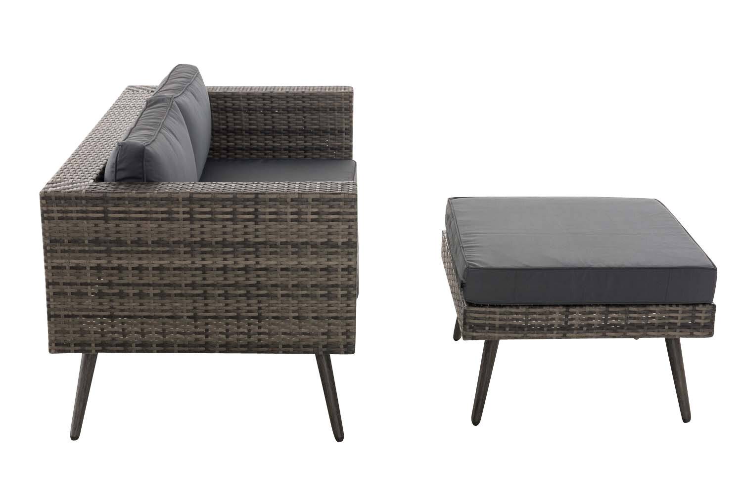2er Sofa Molde mit Fußhocker Flachrattan grau-meliert 40 cm (Dunkelgrau) eisengrau-1