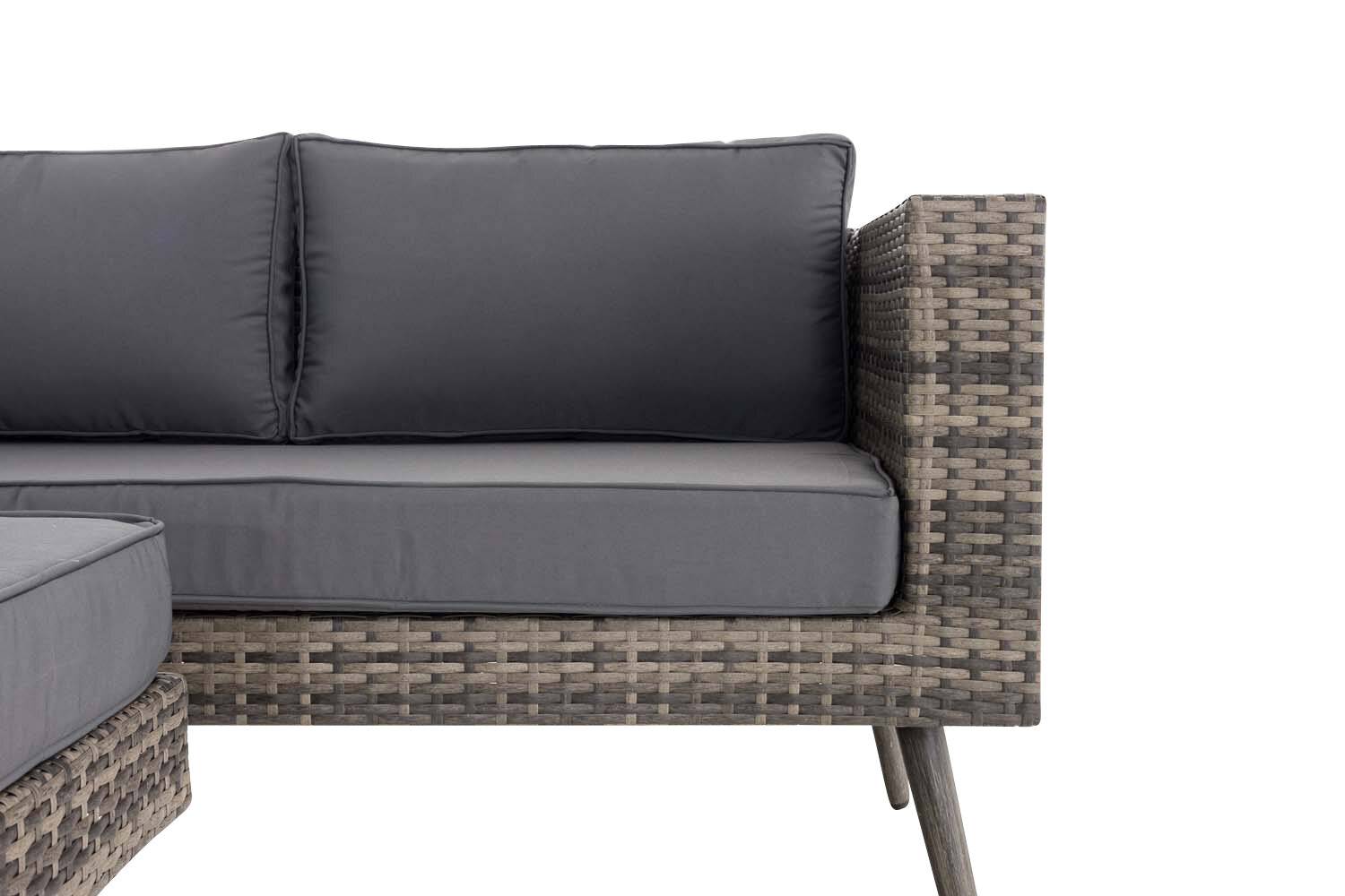 2er Sofa Molde mit Fußhocker Flachrattan grau-meliert 40 cm (Dunkelgrau) eisengrau-2