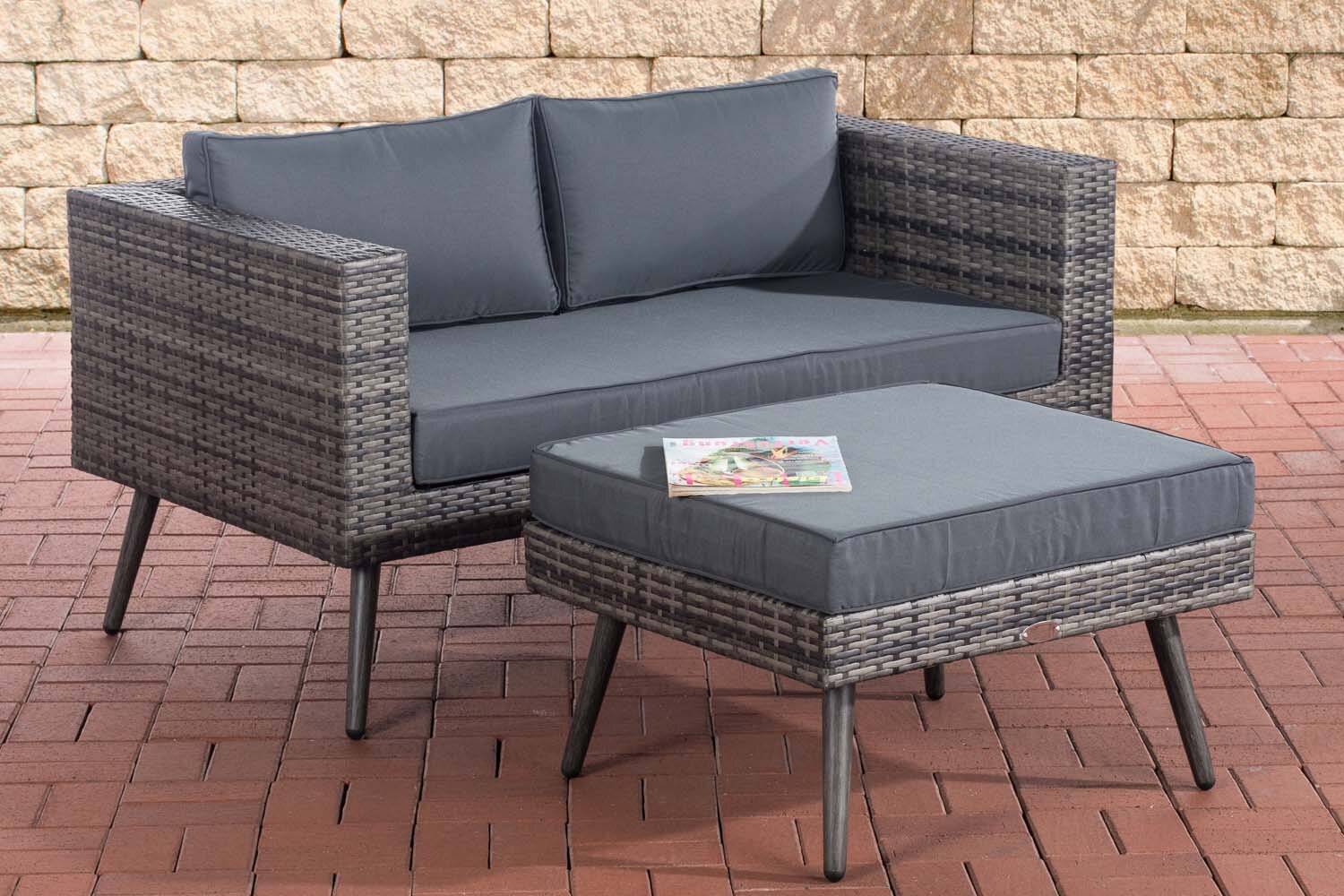 2er Sofa Molde mit Fußhocker Flachrattan grau-meliert 40 cm (Dunkelgrau) eisengrau-4