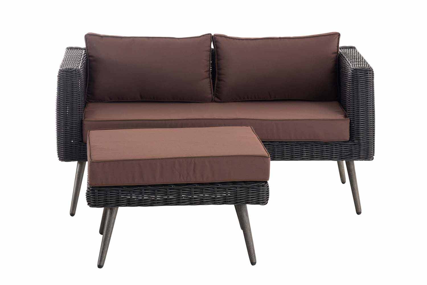 2er Sofa Molde mit Fußhocker Rundrattan schwarz 45 cm (Dunkelgrau) terrabraun