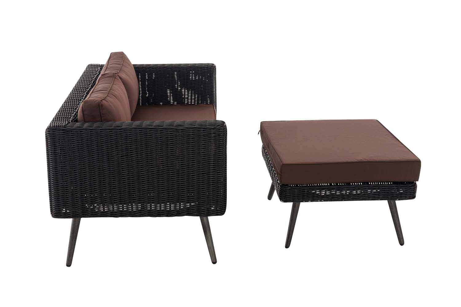 2er Sofa Molde mit Fußhocker Rundrattan schwarz 45 cm (Dunkelgrau) terrabraun-1