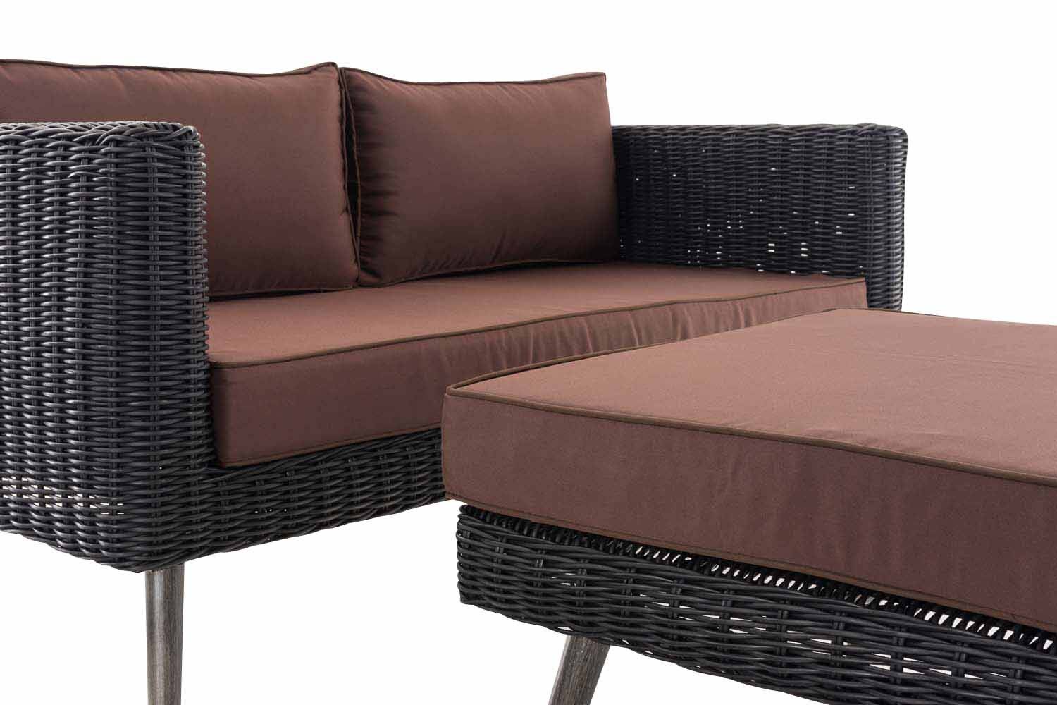 2er Sofa Molde mit Fußhocker Rundrattan schwarz 45 cm (Dunkelgrau) terrabraun-2