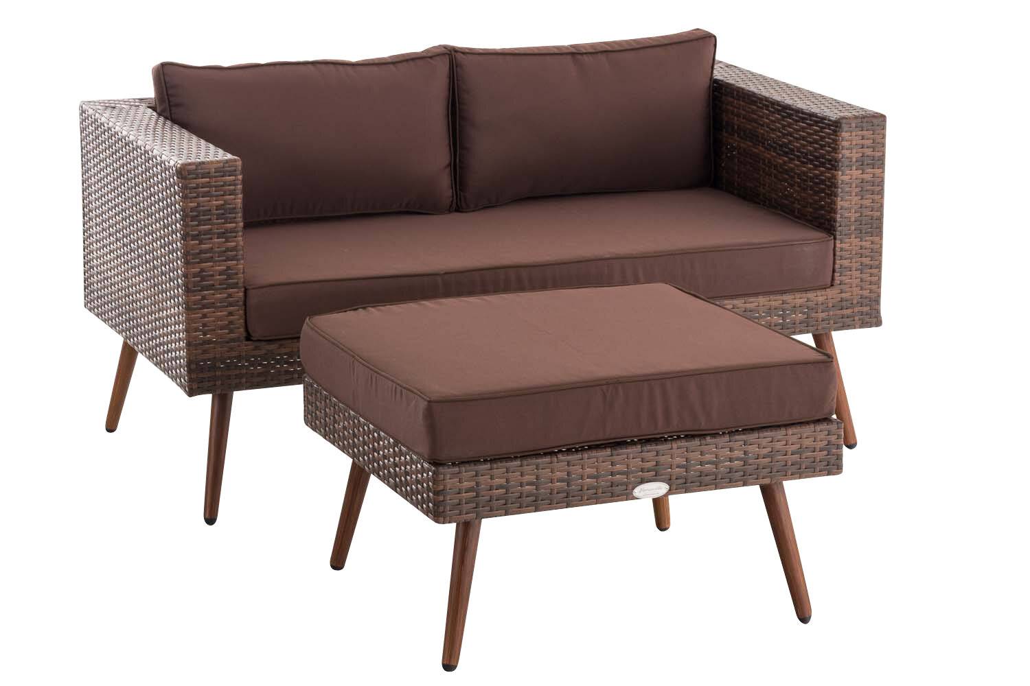 2er Sofa Molde mit Fußhocker Flachrattan braun-meliert 45 cm (Dunkelbraun) terrabraun