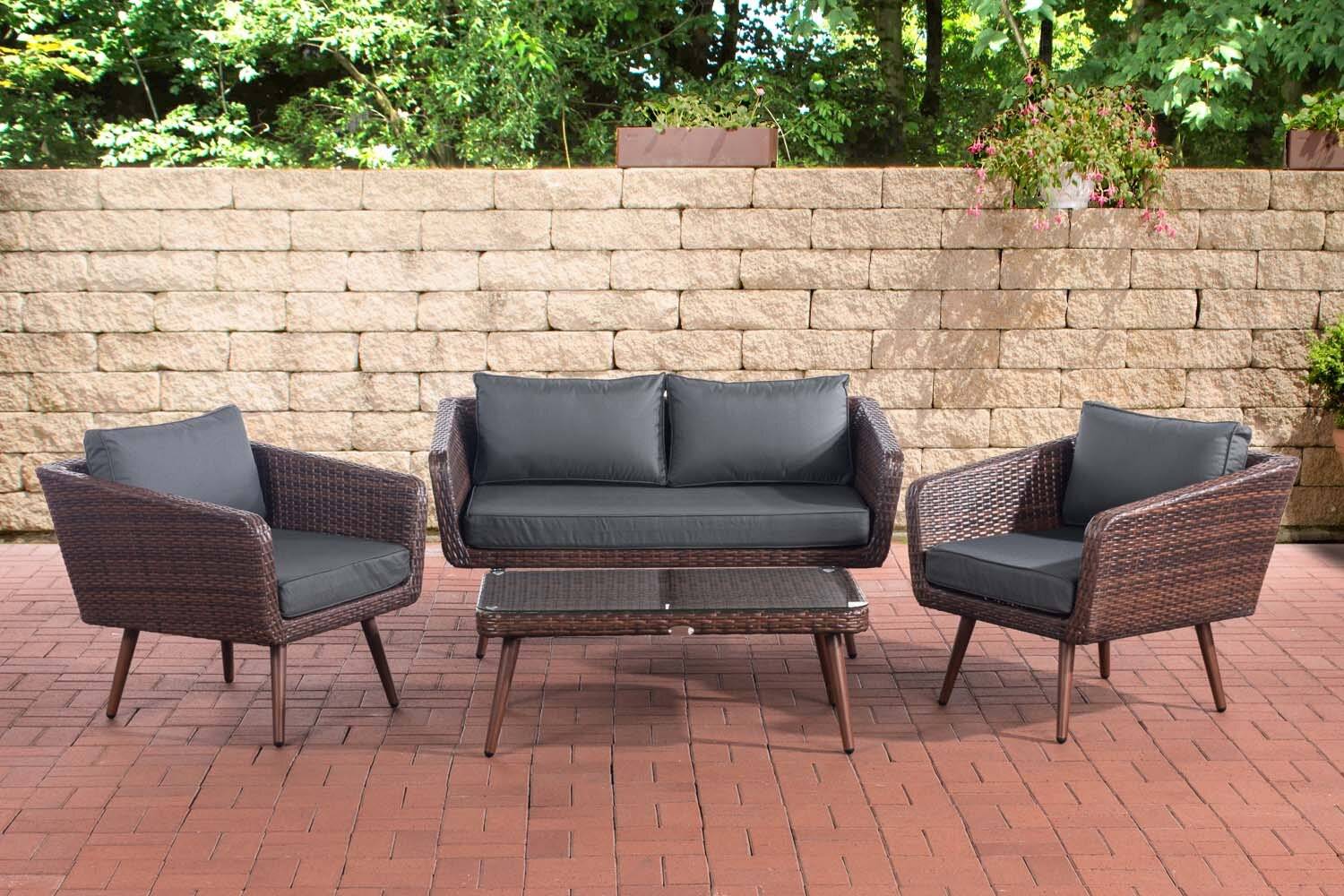 Loungeset Skara Flachrattan braun-meliert 40 cm (Dunkelbraun) anthrazit-0