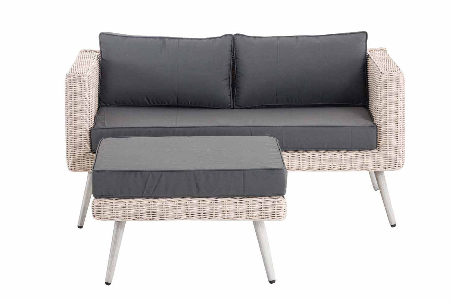 2er Sofa Molde mit Fußhocker Rundrattan perlweiß 40 cm (Hellgrau) eisengrau-0